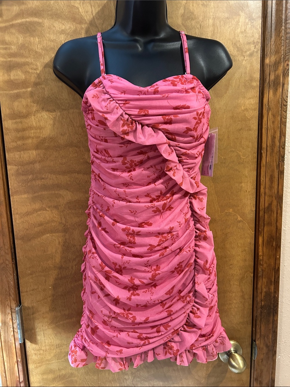 Pink Floral Ruffle Ruched Mini Dress - Homecoming